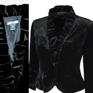 Gorgeous Silk Blend Ann Taylor Velvet Blazer Jacket Size 12 EUC RUFFLED EDGE